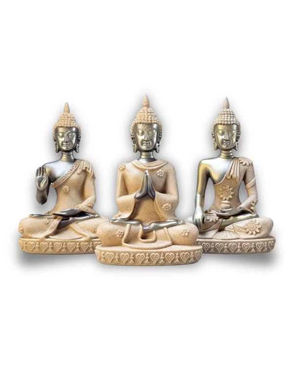 Trio de Budas da Harmonia: Conexão, Proteção e Sabedoria