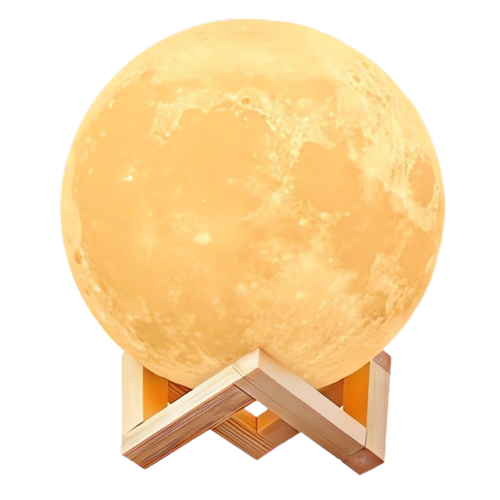 Luminária de Mesa Lua Cheia. Decoração de casa, quarto, escritório. Ambiente iluminado e bem decorado. Enfeite aconchegante. Luminária em formato de Lua Cheia com Base de Madeira. 