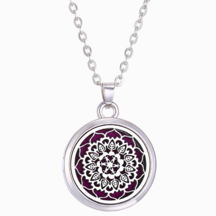 Colar Feminino em Aço Inoxidável Difusor Aromático Mandala