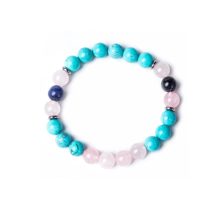  Bracelete Pulseira de pedras naturais como Quartzo Rosa, Turquesa e Lápis-Lazúli, complementando o Japamala e ajudando na harmonização energética.