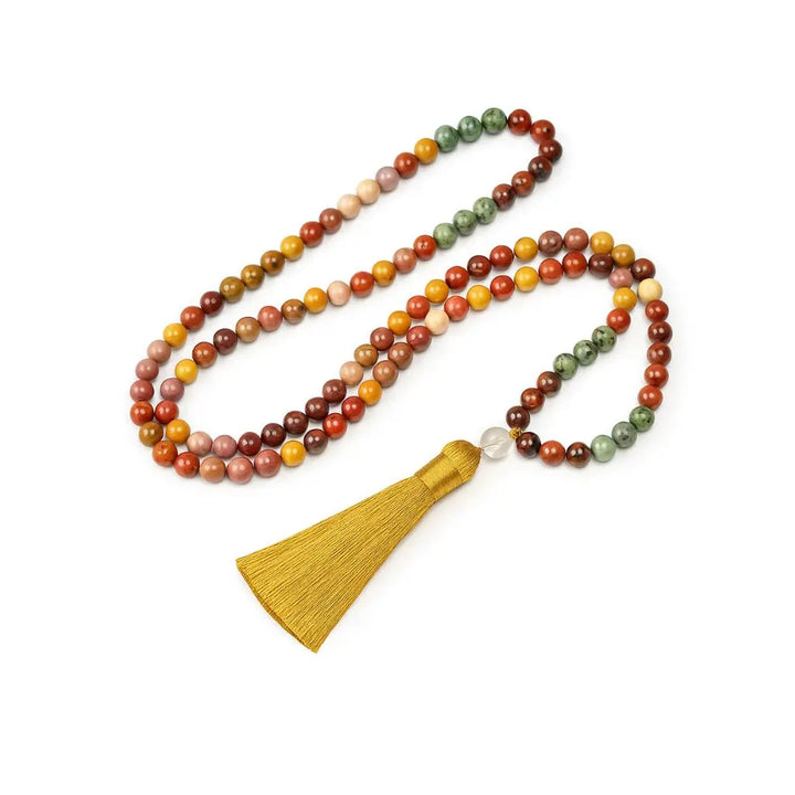 Japamala 108 contas com pedras naturais de Obsidiana Mogno e Turquesa Africana, com pulseira combinando, proporcionando equilíbrio e serenidade.