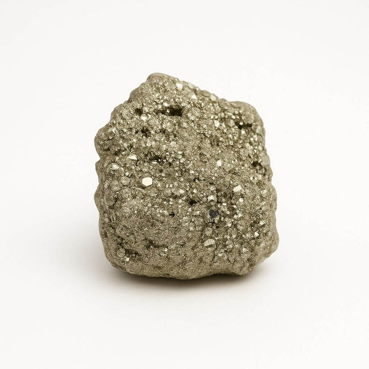 Pirita bruta natural com brilho metálico, ideal para energização de ambientes e práticas espirituais.