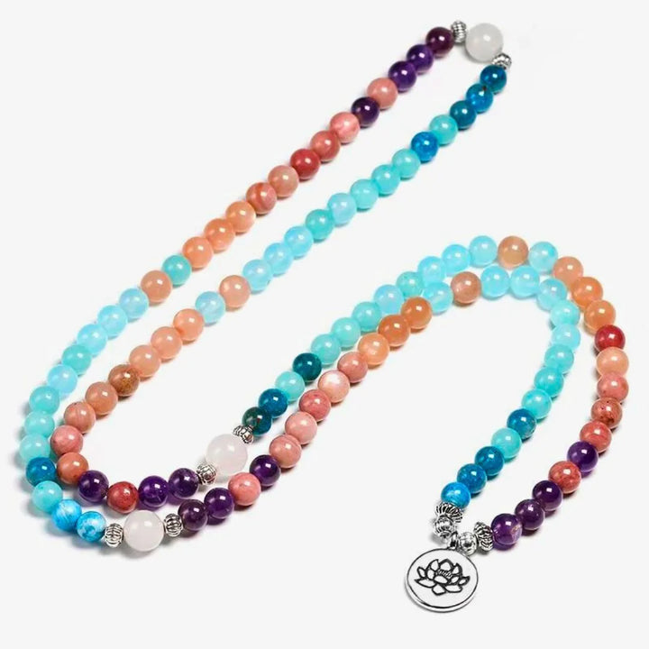 Pulseira de meditação Japamala com 108 contas e pingentes de aço inoxidável, utilizada para tranquilizar a mente e o espírito.